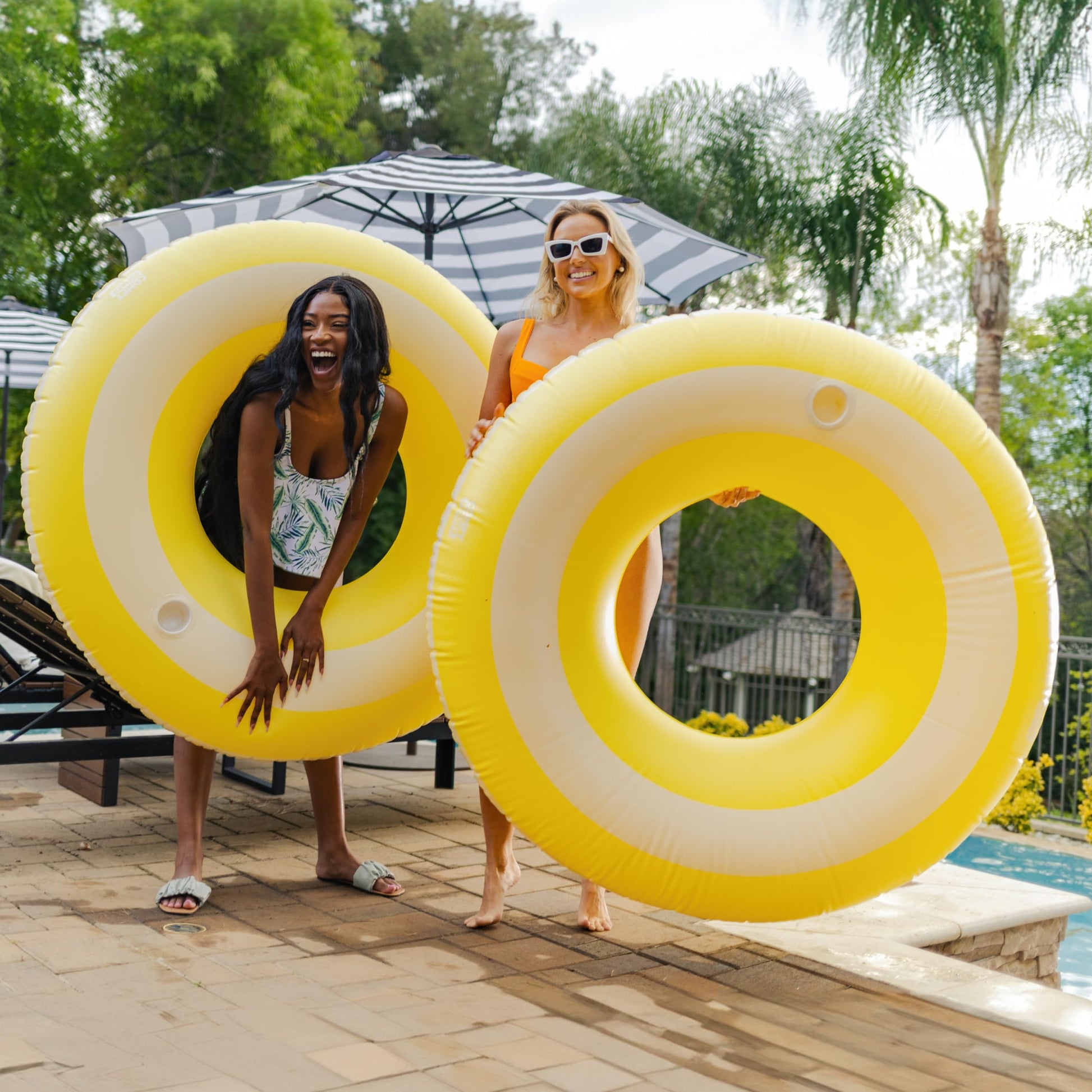 2 Pack of Giant Inflatable Yellow Stripe Tube Floats