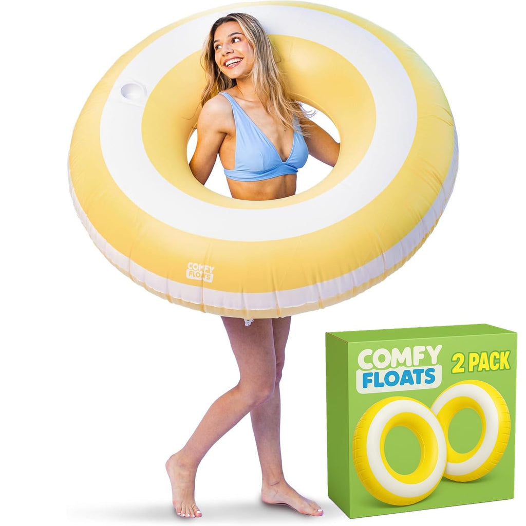 2 Pack of Giant Inflatable Yellow Stripe Tube Floats