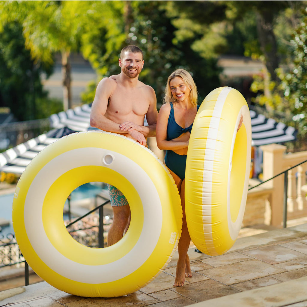 2 Pack of Giant Inflatable Yellow Stripe Tube Floats